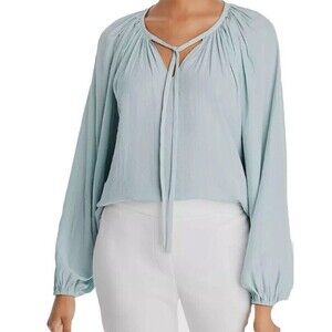 Tahari Pastel Baby Blue Oversized Peasant Tie Neck Tunic Top Sz S Modest Prairie